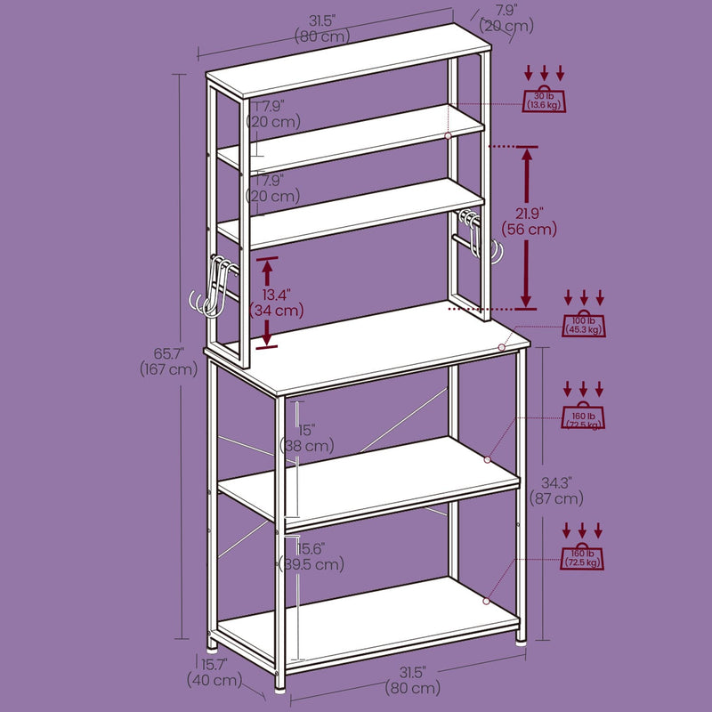 Kitchen Baker's Rack with 6 Shelves and Hooks Coffee Bar Storage Organiser by Vasagle