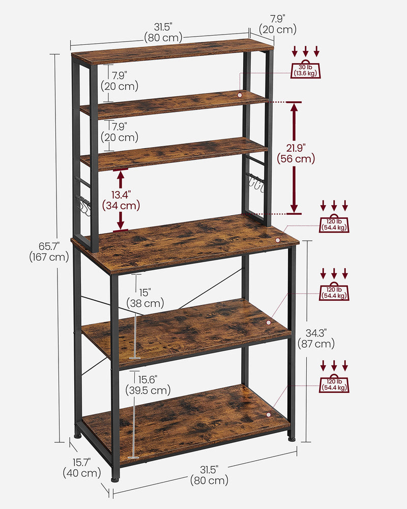 Freestanding Kitchen Storage Rack with 6 Tiers and Hooks for Pots and Utensils by Vasagle