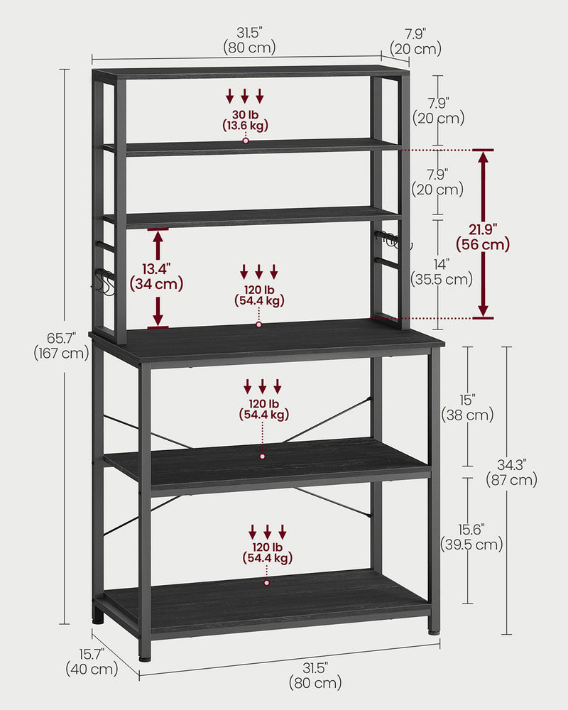 Charcoal Grey and Black Kitchen Storage Rack with Shelves 40x80x167 cm by Vasagle