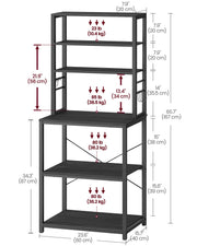 Charcoal Grey Kitchen Storage Rack with Shelves 40x60x167 cm Space Saving Unit by Vasagle