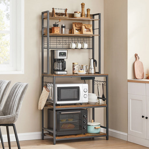 Rustic Brown and Black Kitchen Storage Rack 80 cm Wide with Shelves and Steel Frame by Vasagle