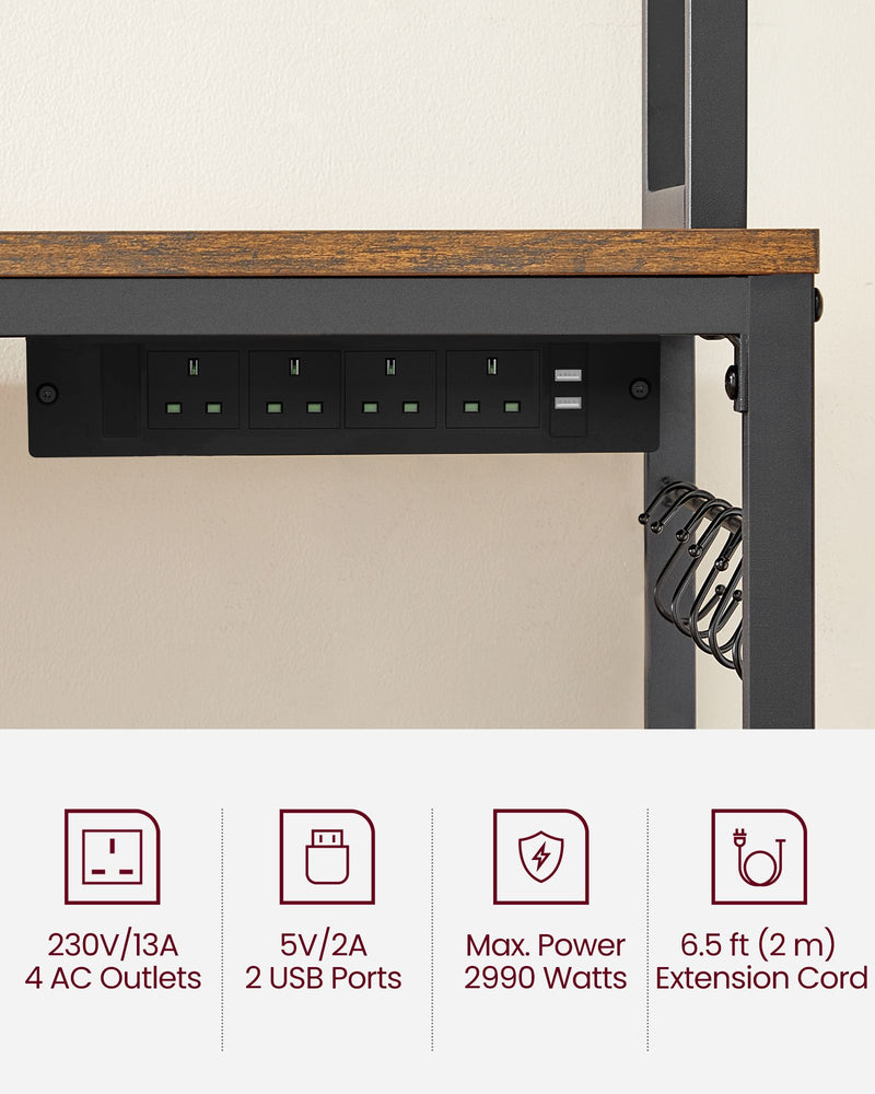 Rustic Brown and Black Kitchen Storage Rack 80 cm Wide with Shelves and Steel Frame by Vasagle