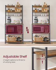 Rustic Brown and Black Kitchen Storage Rack 80 cm Wide with Shelves and Steel Frame by Vasagle