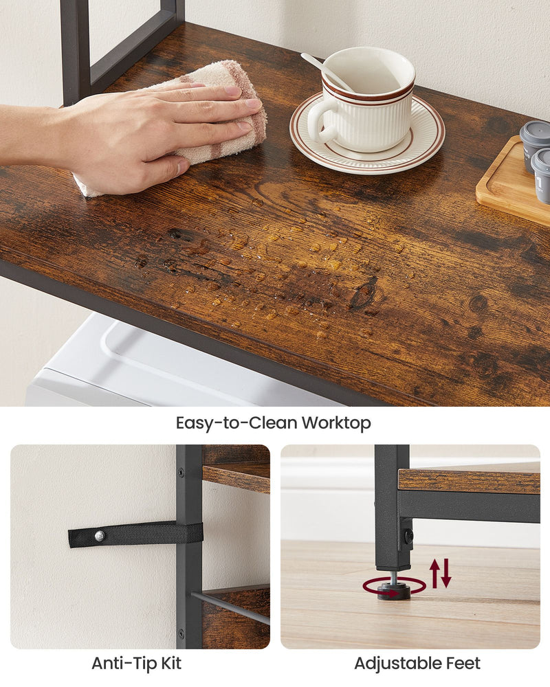 Rustic Brown and Black Kitchen Storage Rack 80 cm Wide with Shelves and Steel Frame by Vasagle
