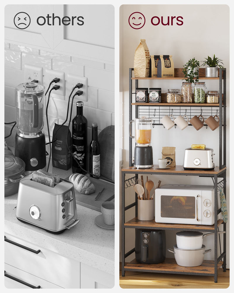 Rustic Brown and Black Kitchen Storage Rack 80 cm Wide with Shelves and Steel Frame by Vasagle