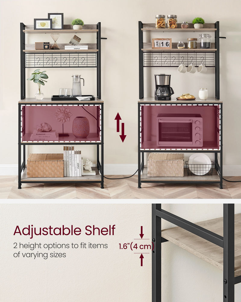 80 cm Wide Kitchen Storage Rack with Shelves in Greige and Black by Vasagle