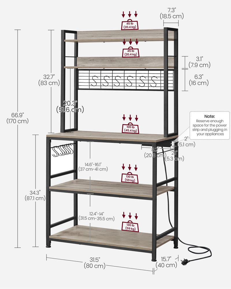 80 cm Wide Kitchen Storage Rack with Shelves in Greige and Black by Vasagle