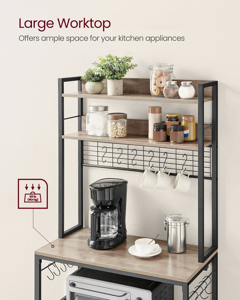 80 cm Wide Kitchen Storage Rack with Shelves in Greige and Black by Vasagle