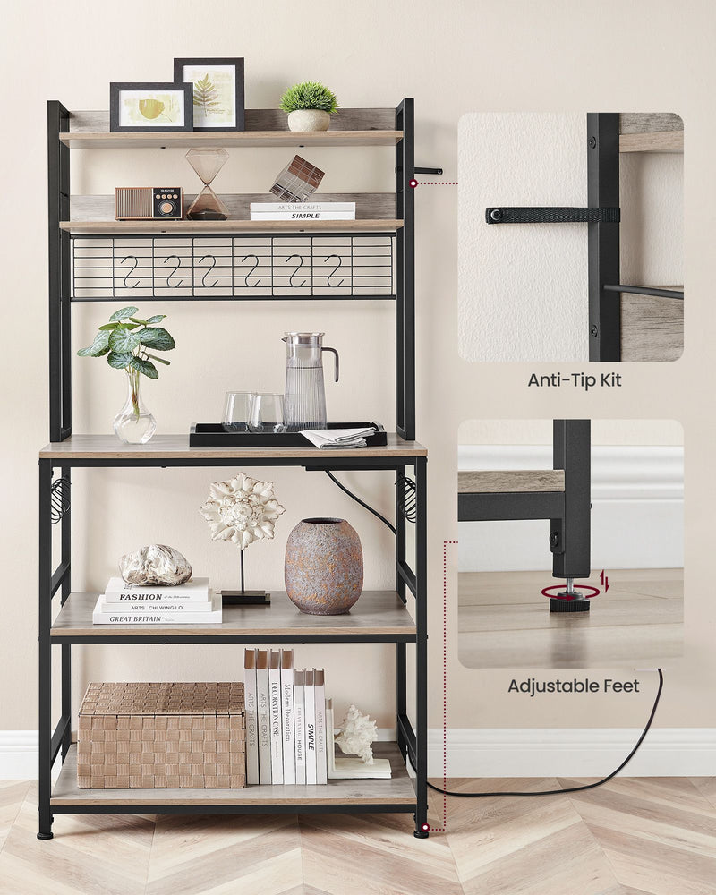 80 cm Wide Kitchen Storage Rack with Shelves in Greige and Black by Vasagle