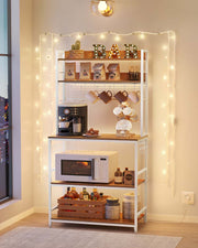 Rustic Walnut and White Kitchen Storage Rack with Power Outlet and Shelves by Vasagle