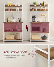 Rustic Walnut and White Kitchen Storage Rack with Power Outlet and Shelves by Vasagle