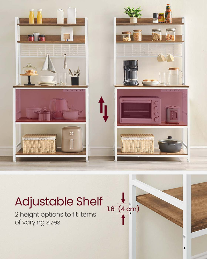 Rustic Walnut and White Kitchen Storage Rack with Power Outlet and Shelves by Vasagle