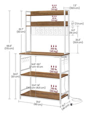 Rustic Walnut and White Kitchen Storage Rack with Power Outlet and Shelves by Vasagle