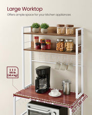 Rustic Walnut and White Kitchen Storage Rack with Power Outlet and Shelves by Vasagle
