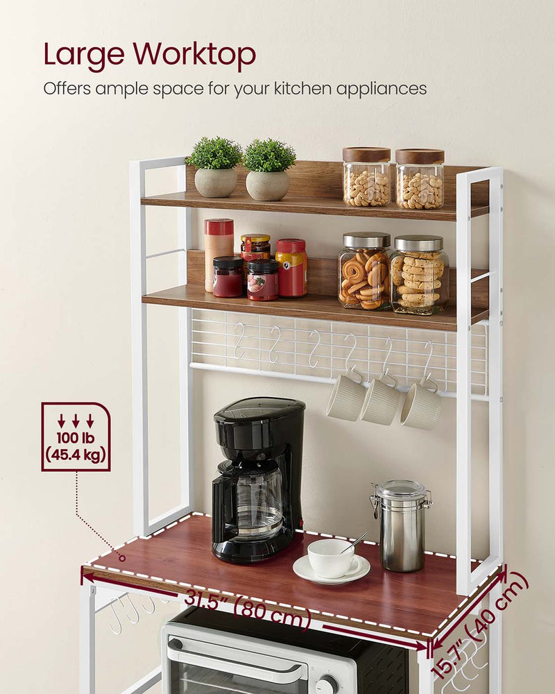 Rustic Walnut and White Kitchen Storage Rack with Power Outlet and Shelves by Vasagle