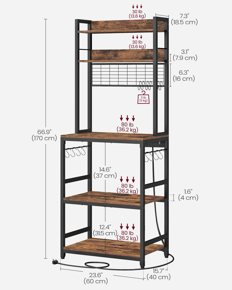 Kitchen Storage Rack with Shelves and Built In Power Outlet for Appliances by Vasagle