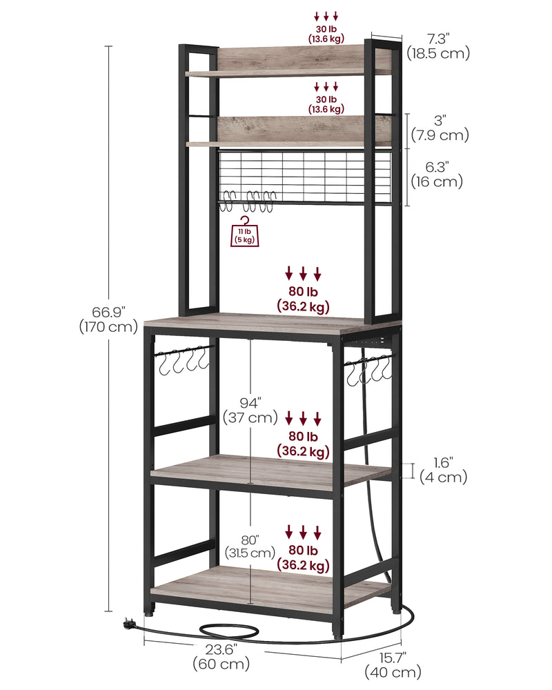 Kitchen Storage Rack with Power Outlet and Shelves for Appliances by Vasagle