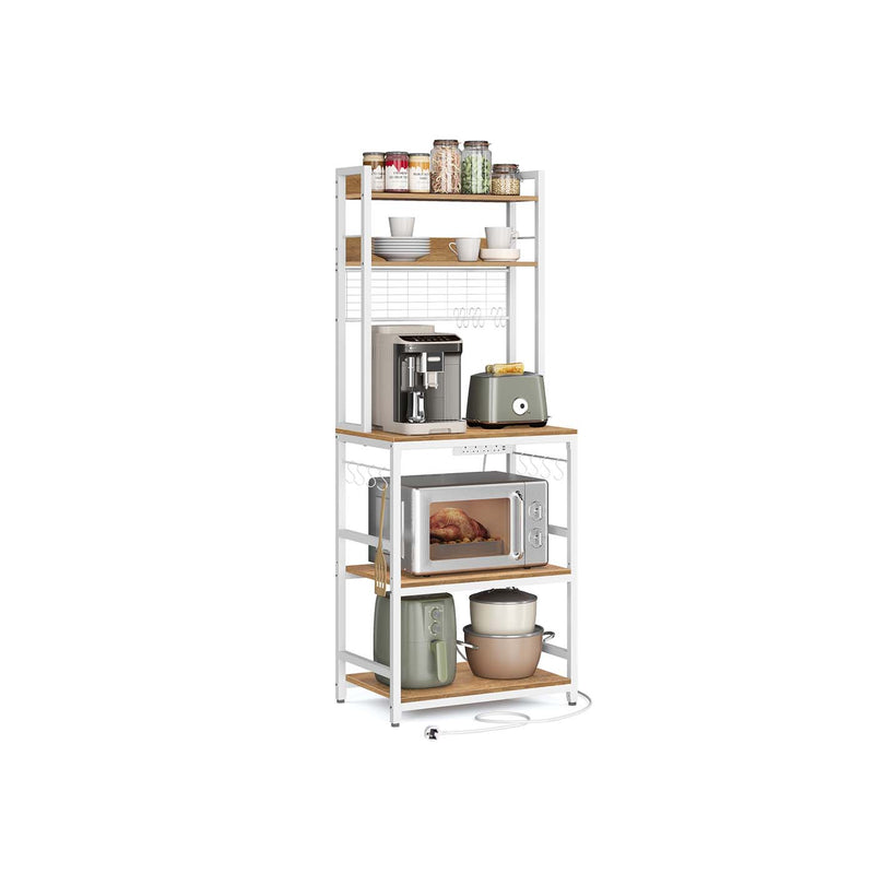 Bakers Rack Kitchen Storage Rack with Power Outlets and Shelves by Vasagle, Rustic Walnut and White,  60x40x170cm