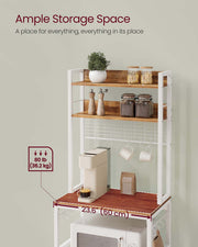 Bakers Rack Kitchen Storage Rack with Power Outlets and Shelves by Vasagle, Rustic Walnut and White,  60x40x170cm