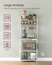 Bakers Rack Kitchen Storage Rack with Power Outlets and Shelves by Vasagle, Rustic Walnut and White,  60x40x170cm