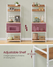 Bakers Rack Kitchen Storage Rack with Power Outlets and Shelves by Vasagle, Rustic Walnut and White,  60x40x170cm