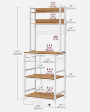 Bakers Rack Kitchen Storage Rack with Power Outlets and Shelves by Vasagle, Rustic Walnut and White,  60x40x170cm