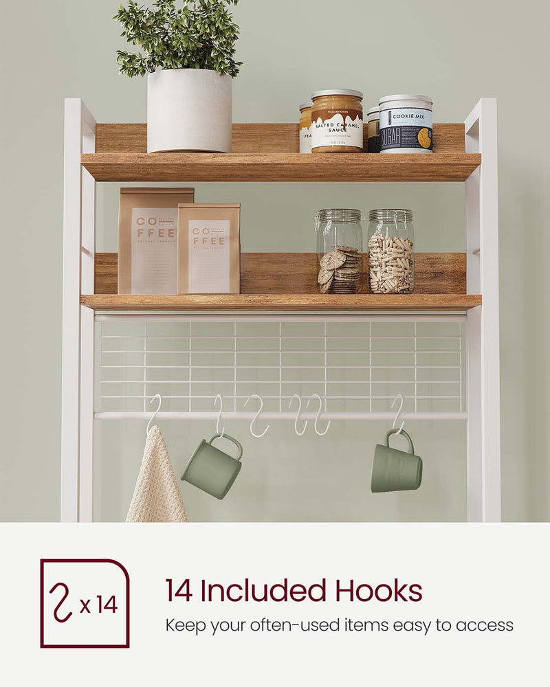 Bakers Rack Kitchen Storage Rack with Power Outlets and Shelves by Vasagle, Rustic Walnut and White,  60x40x170cm