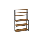 Rustic Brown and Black Kitchen Storage Rack with Microwave Shelf and Hooks by Vasagle