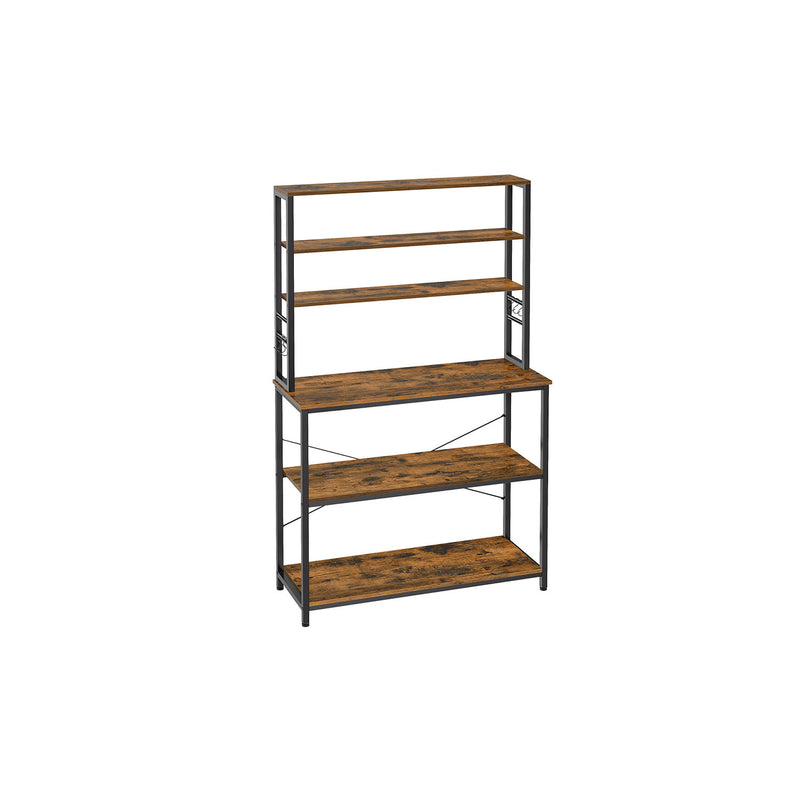Rustic Brown and Black Kitchen Storage Rack with Microwave Shelf and Hooks by Vasagle