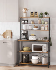 Rustic Brown and Black Kitchen Storage Rack with Microwave Shelf and Hooks by Vasagle