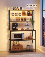 Rustic Brown and Black Kitchen Storage Rack with Microwave Shelf and Hooks by Vasagle