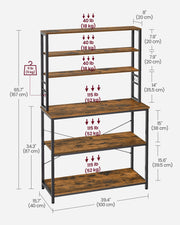 Rustic Brown and Black Kitchen Storage Rack with Microwave Shelf and Hooks by Vasagle