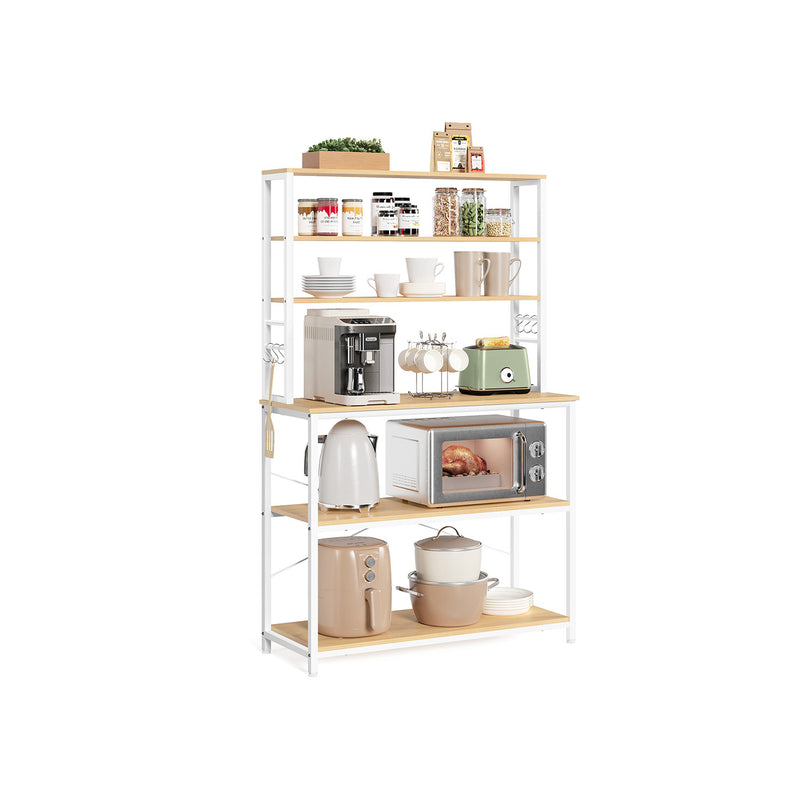 Oak and White Kitchen Storage Rack with Shelves 100 cm Wide Freestanding Unit by Vasagle