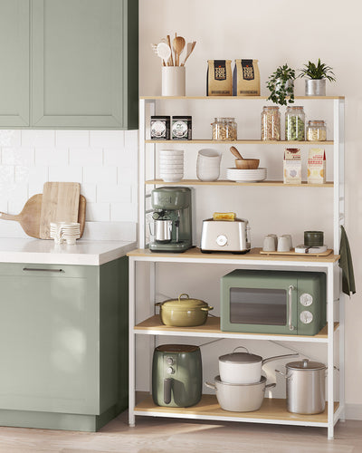 Oak and White Kitchen Storage Rack with Shelves 100 cm Wide Freestanding Unit by Vasagle