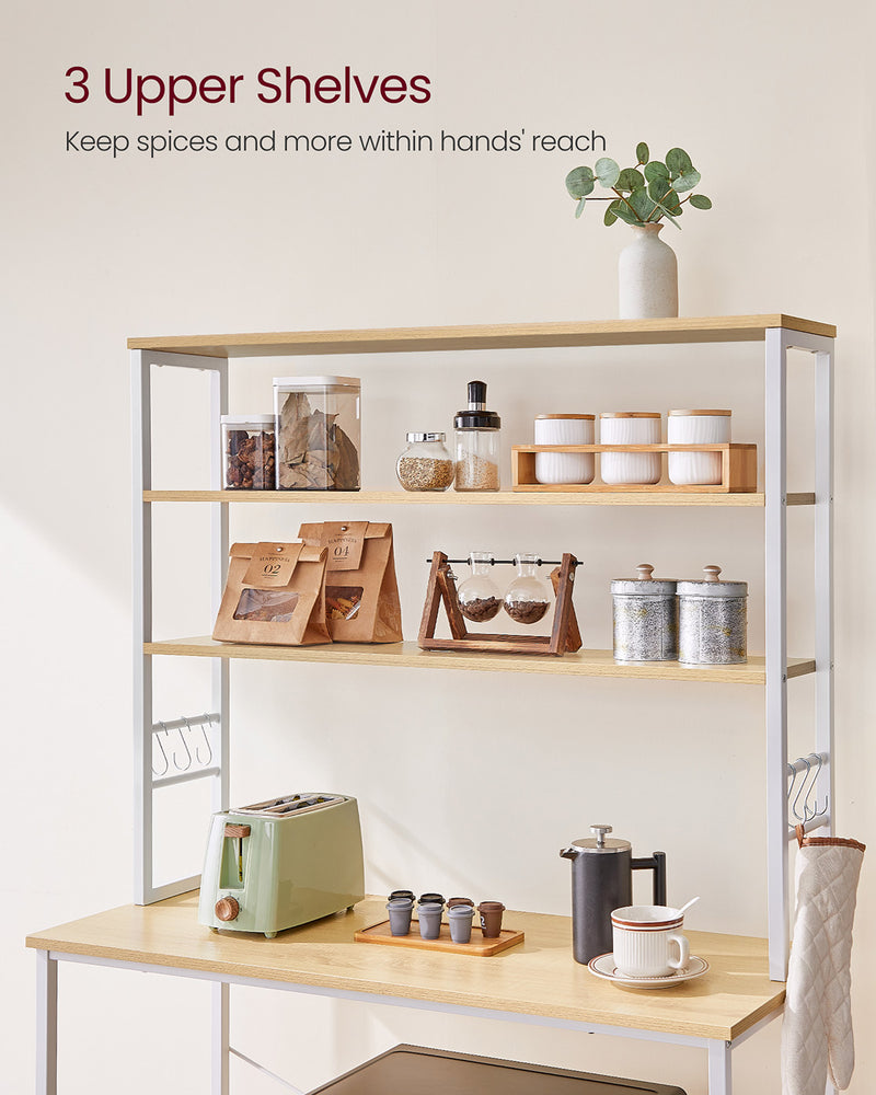 Oak and White Kitchen Storage Rack with Shelves 100 cm Wide Freestanding Unit by Vasagle