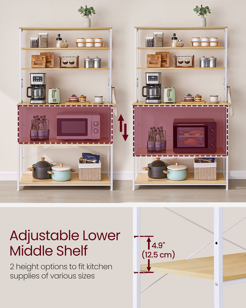 Oak and White Kitchen Storage Rack with Shelves 100 cm Wide Freestanding Unit by Vasagle