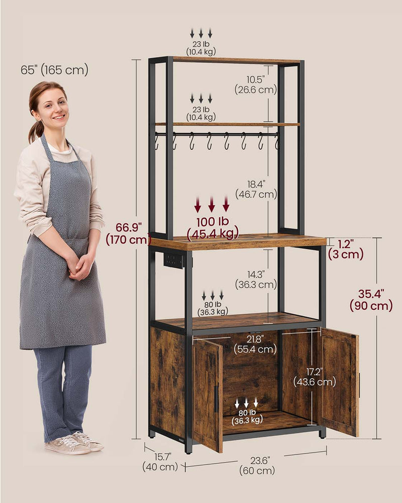 Kitchen Bakers Rack with Power Outlet and Storage Shelves for Appliances by Vasagle