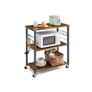 Rustic Brown Rolling Kitchen Shelf with 3 Tiers and Storage Rack 80 cm Wide by Vasagle
