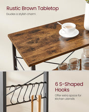 Rustic Brown Rolling Kitchen Shelf with 3 Tiers and Storage Rack 80 cm Wide by Vasagle