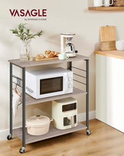 3 Tier Kitchen Trolley with Wheels in Heather Greige and Black 80 cm by Vasagle