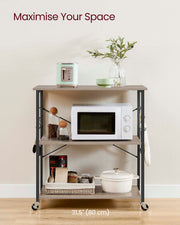 3 Tier Kitchen Trolley with Wheels in Heather Greige and Black 80 cm by Vasagle