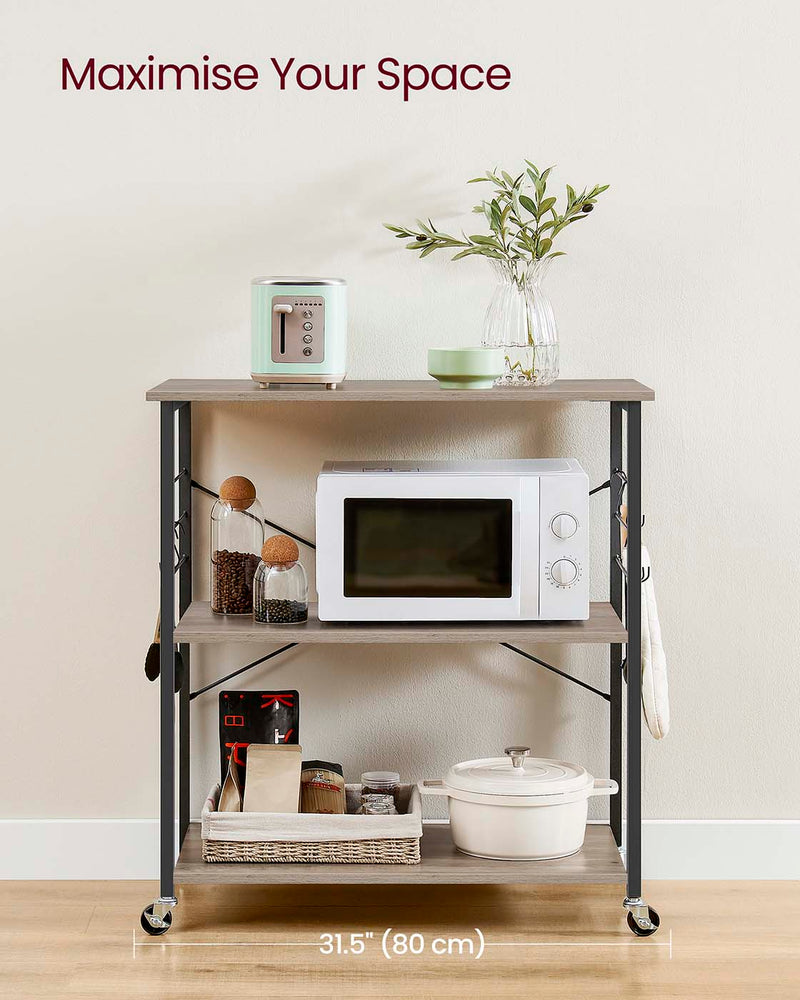 3 Tier Kitchen Trolley with Wheels in Heather Greige and Black 80 cm by Vasagle