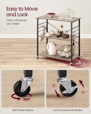 3 Tier Kitchen Trolley with Wheels in Heather Greige and Black 80 cm by Vasagle