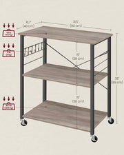 3 Tier Kitchen Trolley with Wheels in Heather Greige and Black 80 cm by Vasagle