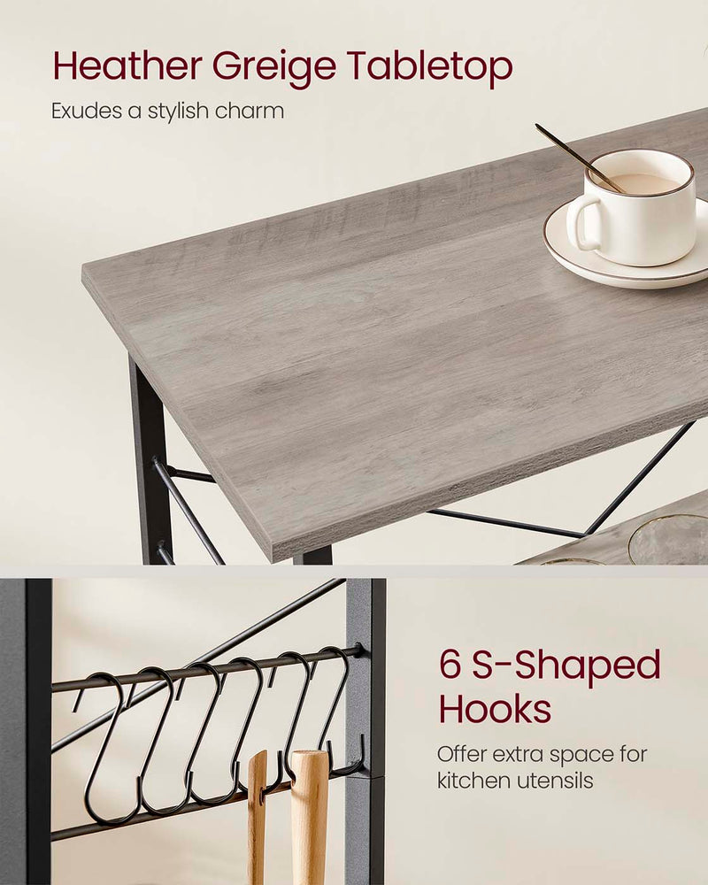 3 Tier Kitchen Trolley with Wheels in Heather Greige and Black 80 cm by Vasagle