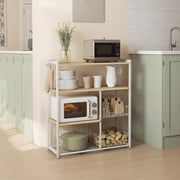 Walnut Brown and White Kitchen Bakers Rack with Storage Shelves Baskets and Hooks by Vasagle