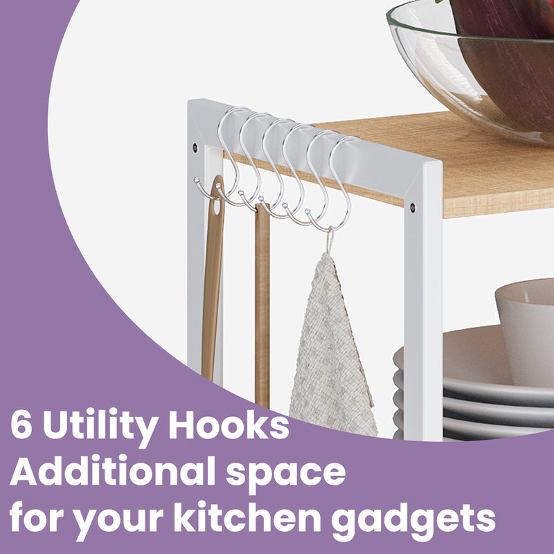 Walnut Brown and White Kitchen Bakers Rack with Storage Shelves Baskets and Hooks by Vasagle