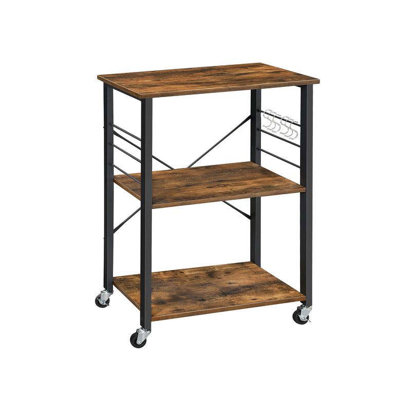 3 Tier Serving Trolley with Wheels and Storage Shelves for Kitchen or Bar by Vasagle