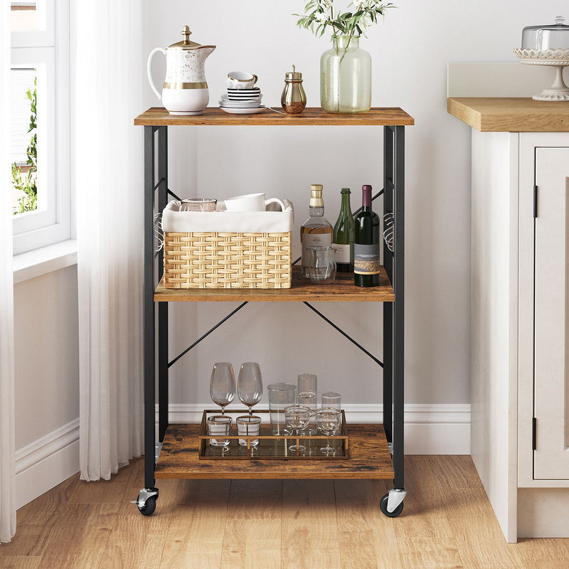 3 Tier Serving Trolley with Wheels and Storage Shelves for Kitchen or Bar by Vasagle