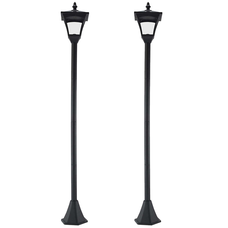 Set of 2 Black Solar Garden Post Lights with LED Lanterns and Dusk Sensor 1.2M Tall